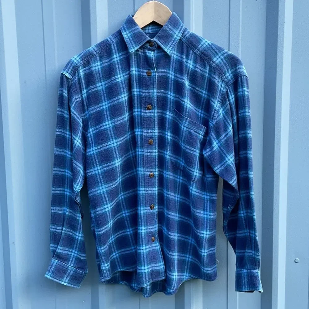 HAZEL CREEK • blue plaid flannel • size small - Picture 7 of 7